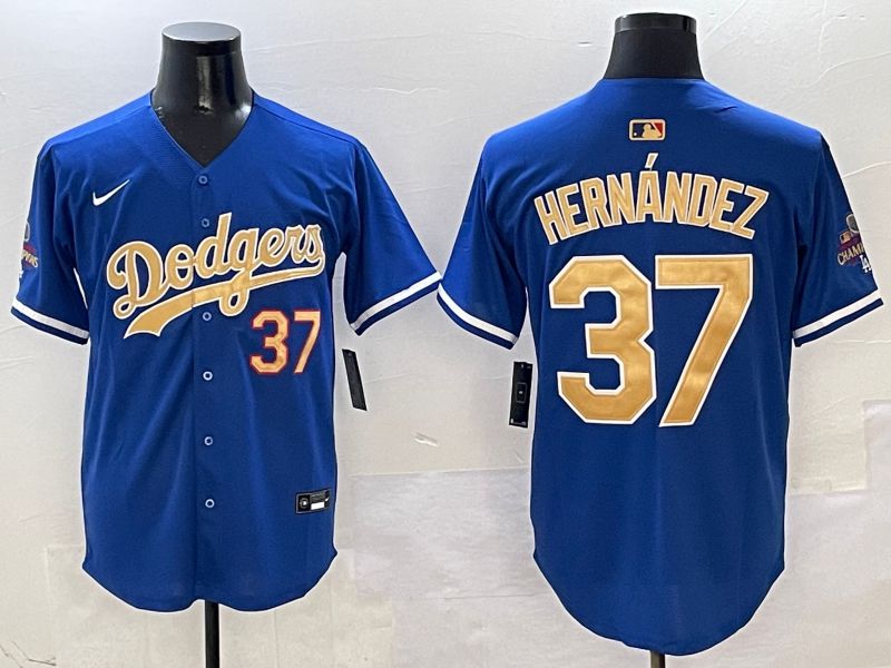 Men Los Angeles Dodgers 37 Hernandez Blue Gold Game Nike 2025 MLB Jersey style 1